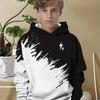 Boys' Black and White Hooded Sweatshirt - Street Style Pullover, Long Sleeved Casual Outfit Suitable for School and Play