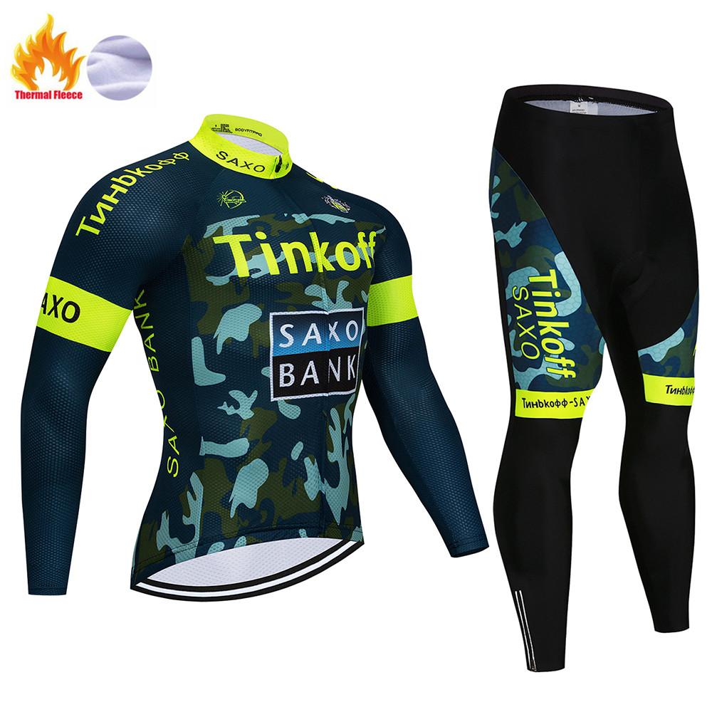 Thermal Fleece Cycling Jersey Set Men Tinkoff Mountian Bicycle Clothes Wear Ropa Ciclismo Racing Team Bike Cycling Clothing