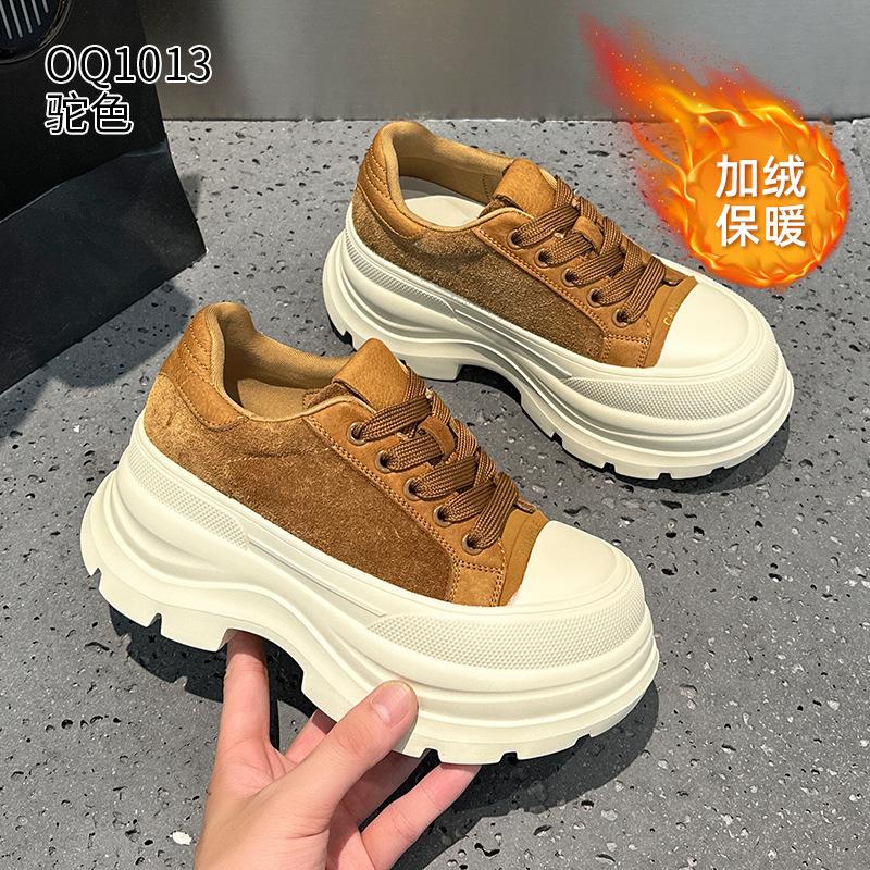Board shoes autumn and winter new high-value leather velvet platform casual shoes