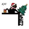 Cute Cartoon Christmas Door Hanger Black Cat Topper, Wooden Over Corner Frame Decoration, Festival Fireplace Mantel Ornament Funny Xmas Wall Sign for