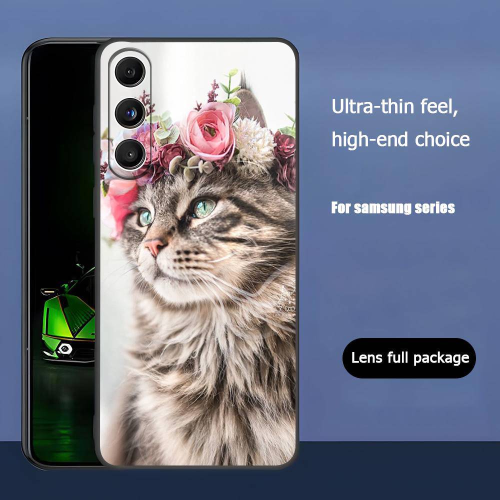 Голова животного в цветах Для Samsung Galaxy S23 S24 S25 Ultra S22 Plus S21 Черный Мягкий Чехол Водонепроницаемый Мягкий Чехол