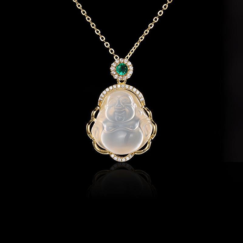 Women's Light Luxury Buddha Necklace - New 2024 White Chalcedony Clavicle Chain Pendant for Sweaters