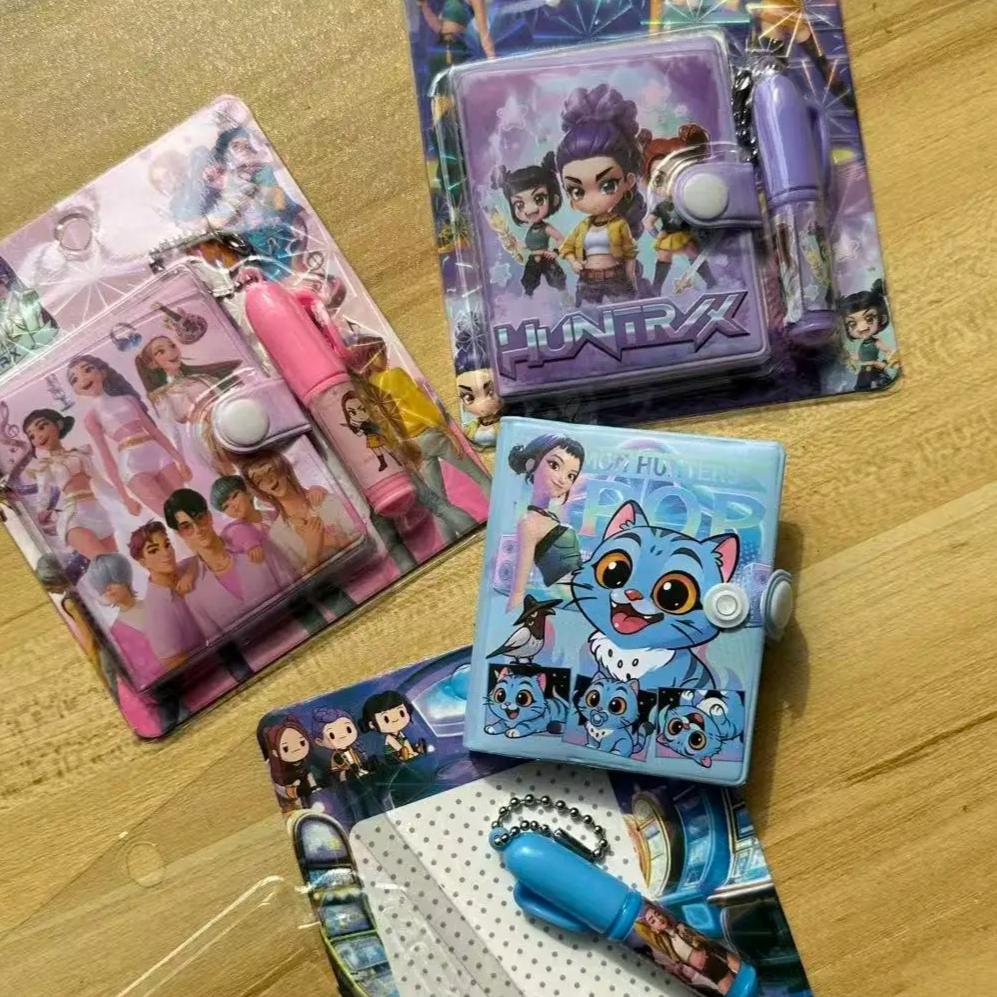 2026New KPOP Demon Hunter Girls Notebook Cartoon Stationery Set, Notebook and Ballpoint Pen Small Set, Student Gift Stationery