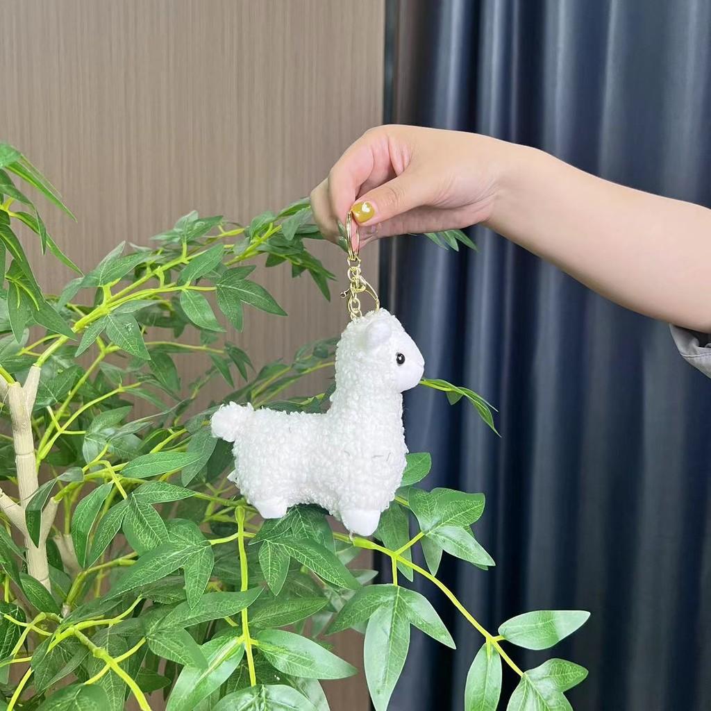 Очаровательный брелок в виде плюшевой альпаки белого и розового цвета, пушистый, восхитительный, подвеска для сумки