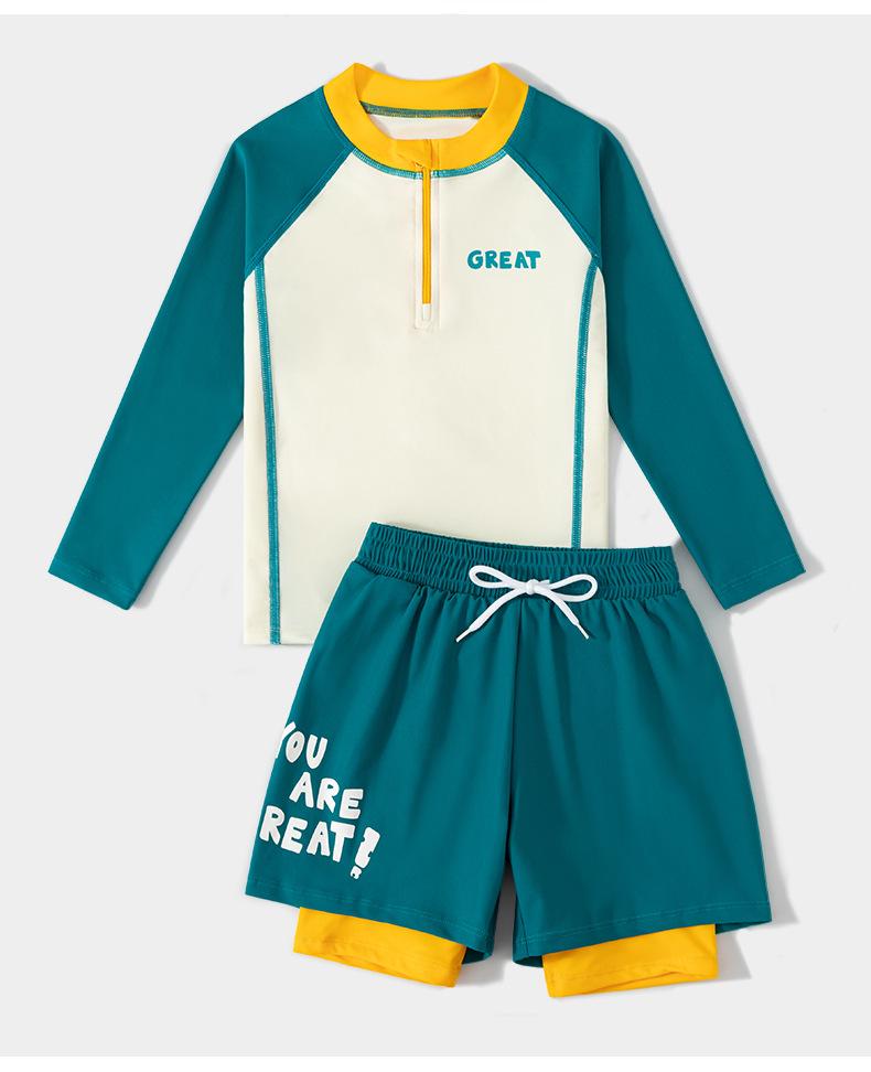 Детский слитный купальник с длинным рукавом для защиты от солнца - Модный летний наряд для больших детей и подростков