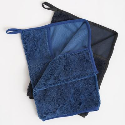 Полотенце для мытья автомобиля AQUA FIBER из микрофибры, супервпитывающая ткань, плотная, компактного размера, можно использовать при отжиме, 30 см x 40 см, 2 шт., 30 см x (Черный/Королевский