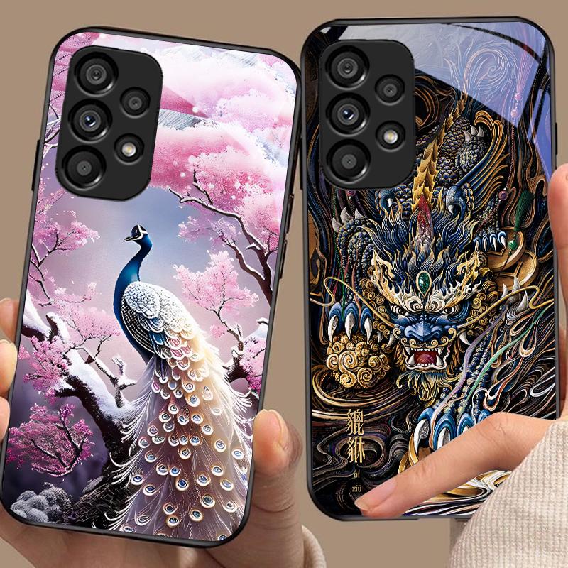 Золотой Феникс Для Samsung Galaxy S10 20 Plus 21 FE 22 23 24 FE 25 Ultra Черный Чехол для телефона из закаленного стекла Жесткий чехол