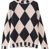 Spring and Autumn Women's Colourblocking Sweater Diamond Printed Knit Sweater Pullover High Neck Knit Sweater