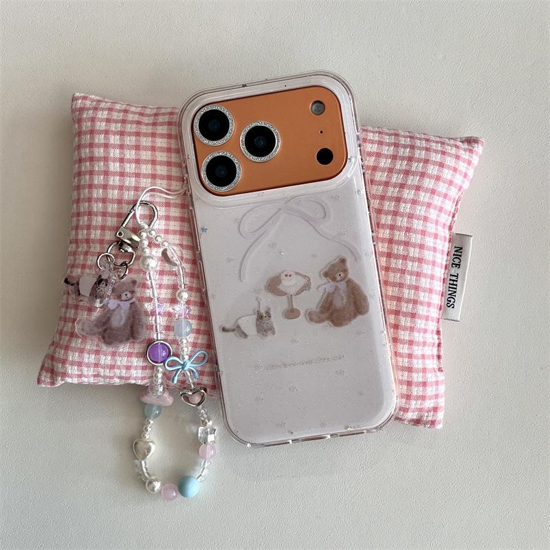 Чехол для телефона с блестками, кошкой и медведем, десертный, для iPhone 17/16 Pro Max/15/14 - Женская версия