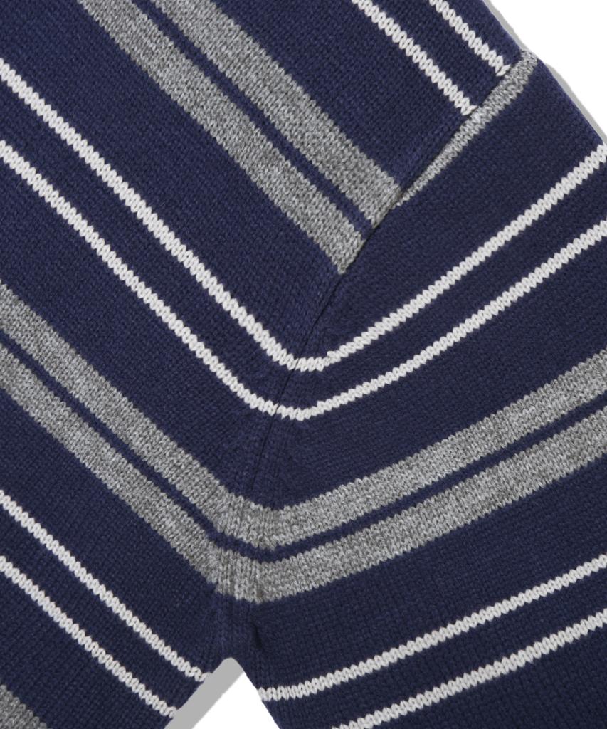 TRILLION Washable Striped Button Collar Neck Knit [Navy]