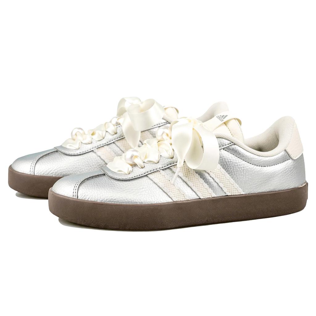 adidas VL COURT 3.0 RISK Серебристый Морозный Жемчуг Скользкие Устойчивые к истиранию Низкие Кеды для Скейтборда Серебристые JQ7315(Команда27-)