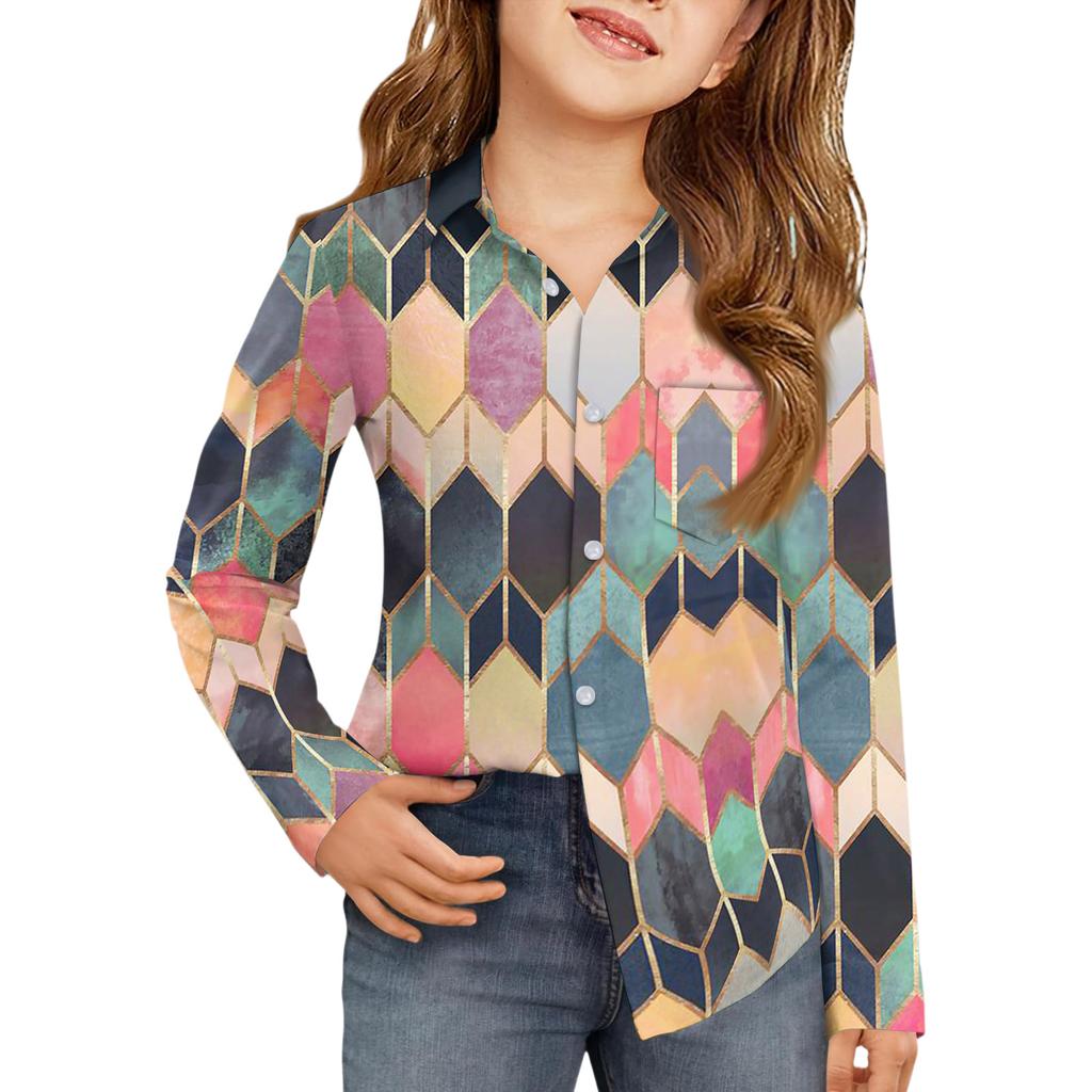 Рубашка на пуговицах для девочек - Блузка-платье с длинным рукавом