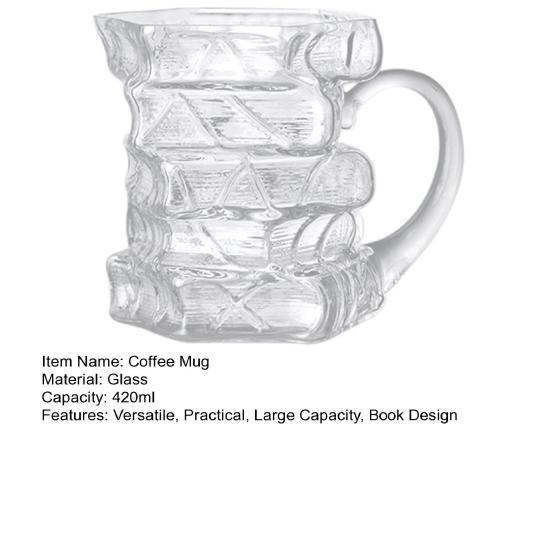 Стеклянная кофейная кружка, дизайн «Стопка книг», 420 мл, термостойкая чайная чашка 420 мл, можно использовать в микроволновой печи, можно мыть в посудомоечной машине, подарок для любителей книг и коллекционеров