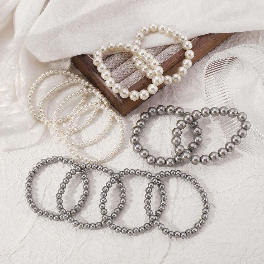 Baroque Pearls Bracelet White Wide Bangle Unique Elastic Bracelet  Girl