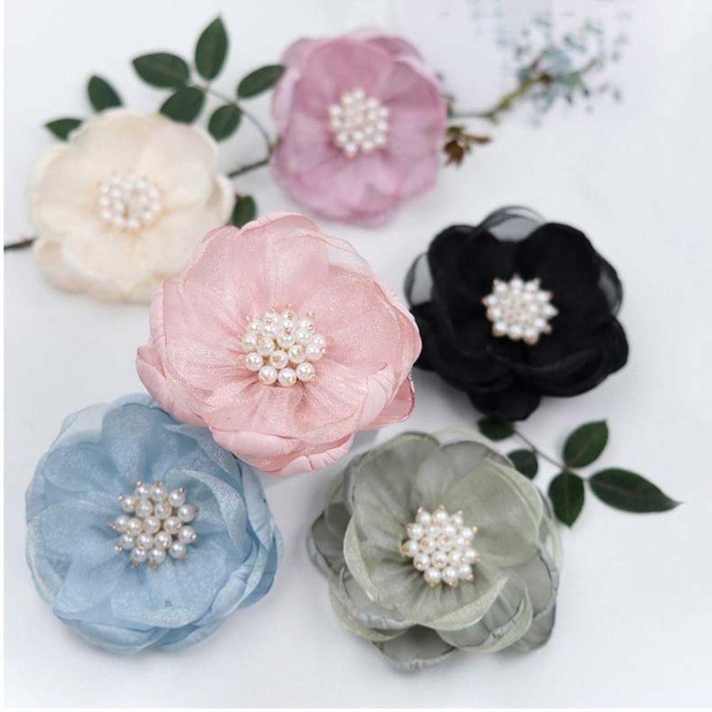 5Pcs Beads Center 3D Chiffon Flower Chiffon DIY Sewing Applique Sewing Artificial Flower
