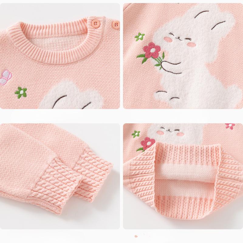 Детский вязаный свитер из хлопка с кроликом, милый мягкий свитер для девочек на весну и осень