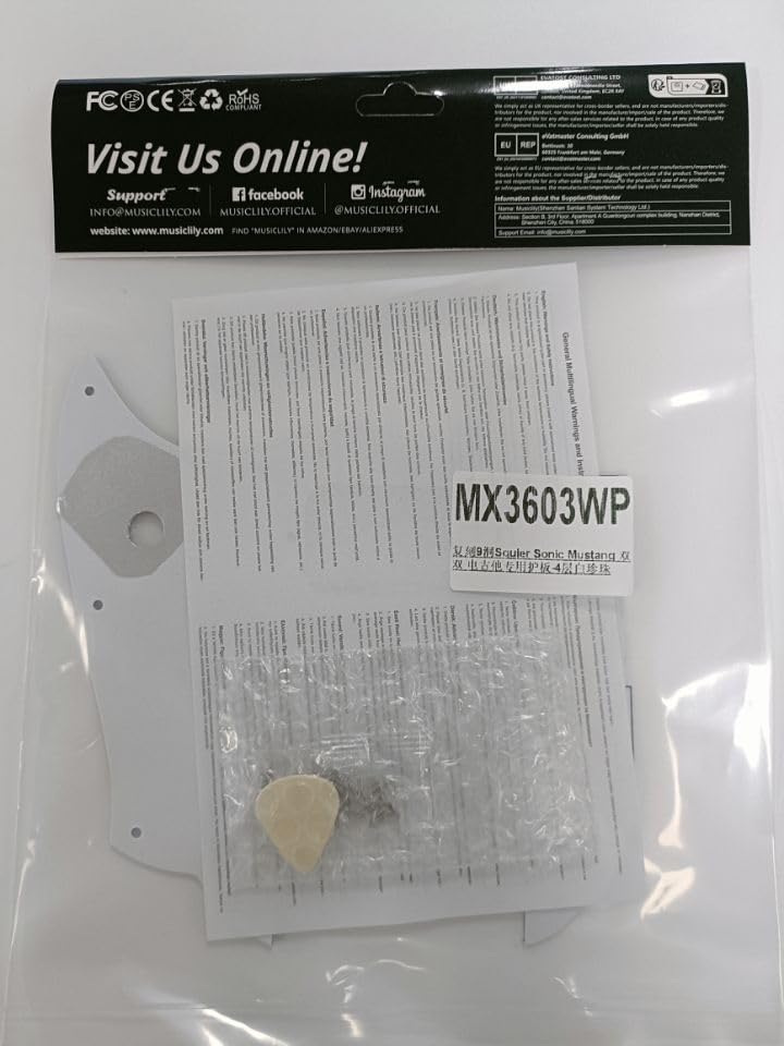 Musiclily Pro 9-Hole Mustang HH Pickguards for Squier Sonic Mustang Electric Guitars, 4-Piece Set, White Pearl