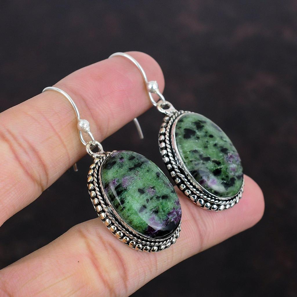 Ruby Zoisite Earring Beautiful Vintage Earrings Gemstone Handmade Jewelry 925 Sterling Silver Earring Ruby Zoisite Jewelry Gifts For Women