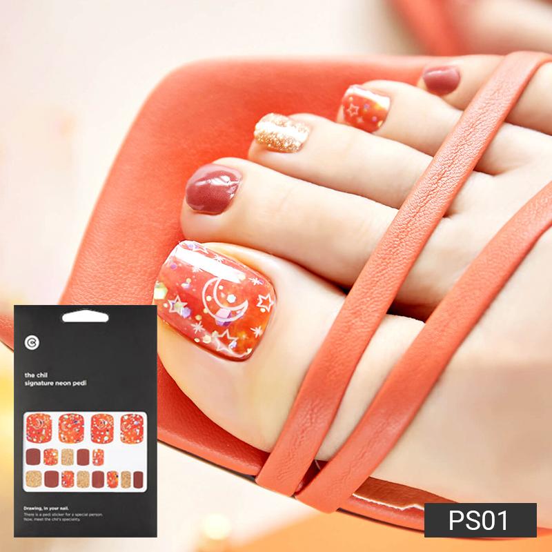 Праздничные и Смелые Наклейки для Педикюра - 37 Самоклеящихся Типсов, Яркие Неоновые и Графические Принты, Быстрый 5-минутный Педикюр