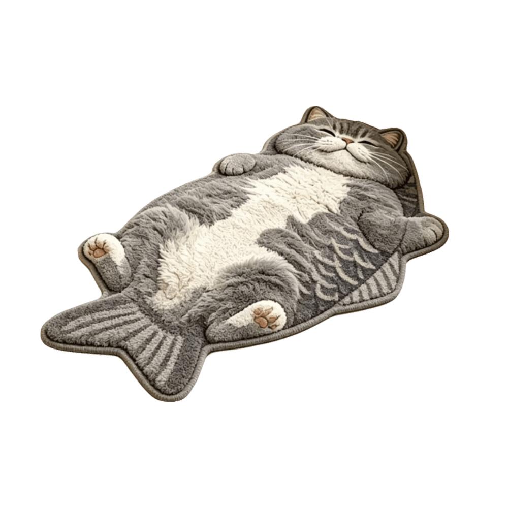 Easy to Clean Fish-Shaped Area Rug Non-Slip Cartoon Cat Carpet Funny Home Decor Carpet Bedrooms