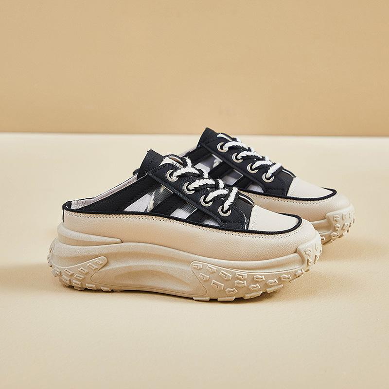 New Half-Support White Shoes Women's Raise the Bottom All-Matching Slippers Lightweight Hollow Ins Fashion Shoes Casual Shoes