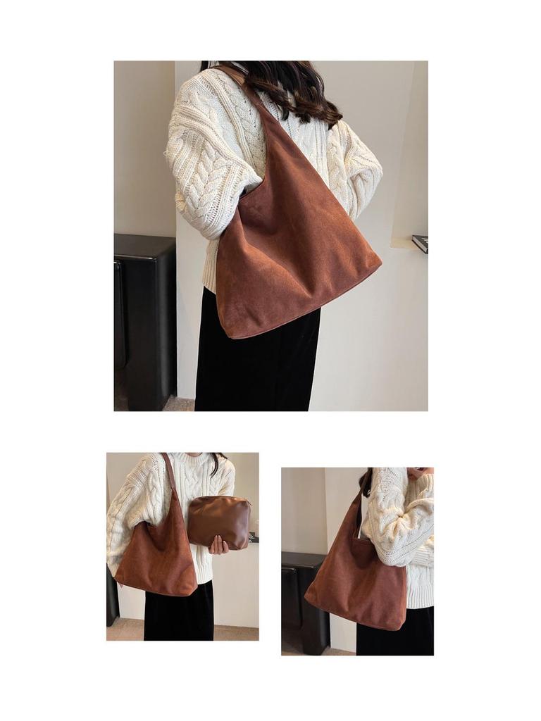 Женская винтажная замшевая сумка-тоут 2025: Универсальная повседневная сумка на плечо большой вместимости