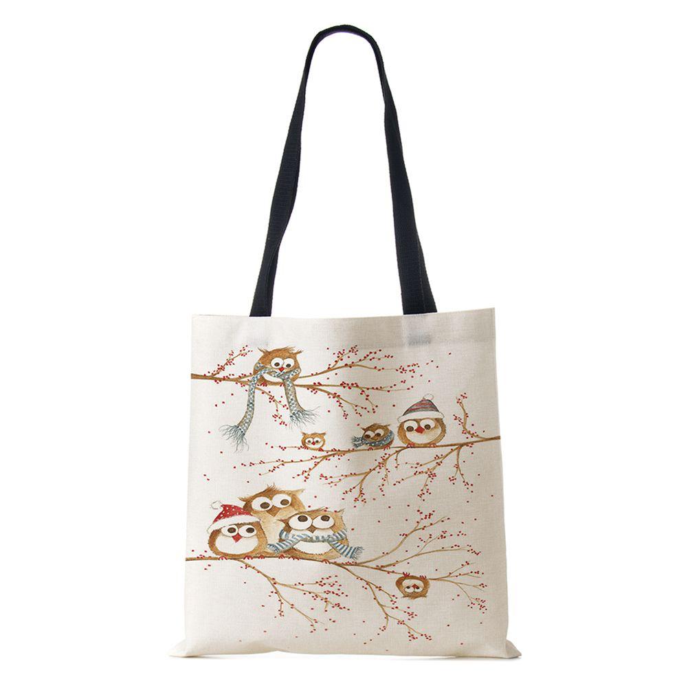 Сумка-шоппер из парусины Харадзюку Зимняя птица Снежинка Дорожная сумка через плечо Корейская многоразовая Вместительная сумка-тоут для хранения Сумки KTY