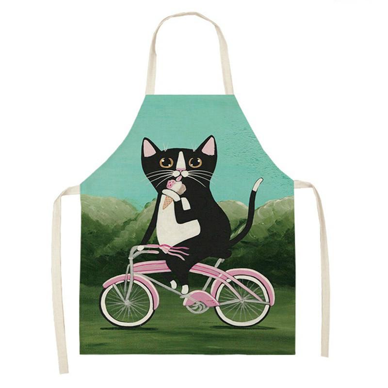 Фартук для приготовления пищи и выпечки, антимасляный фартук с защитой от пятен, льняной фартук без рукавов с принтом кота, аксессуары для домашней уборки