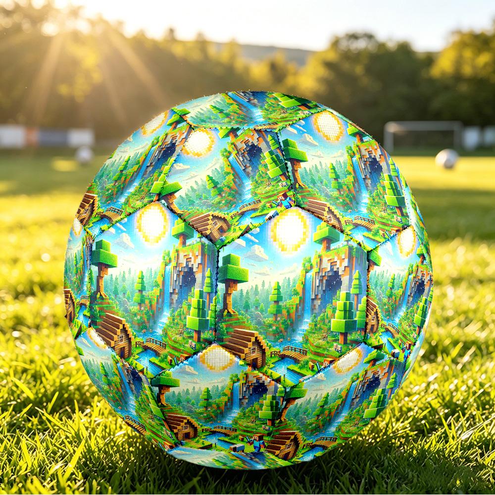 Minecraft Printed Size 5 Standard Football, Waterproof PU Training Soccer Ball for Outdoor Sports
