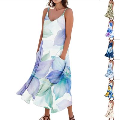 Женское повседневное платье без рукавов с цветочным принтом и карманами