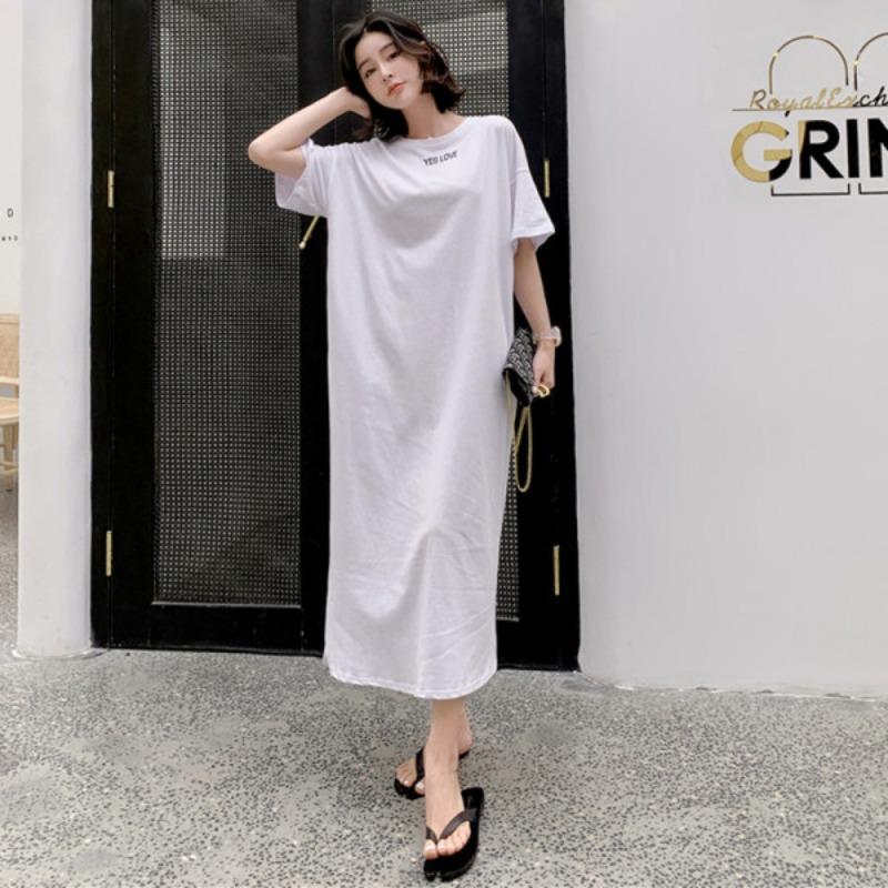 YYFS Women's Fashion Summer Spring Short Sleeve O-Neck Loose Waistline Casual Dresses