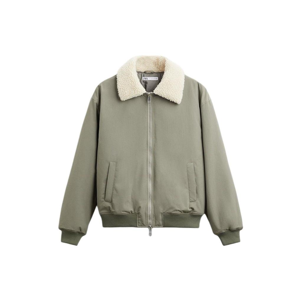 Zara Однотонная куртка с застежкой-молнией и длинным рукавом, мужские куртки светло-зеленого цвета 03046501-526