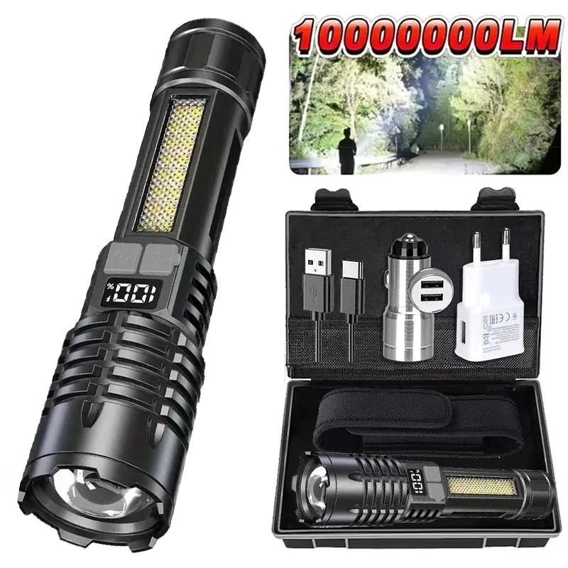 High Power LED Flashlights with Display Screen Portable Rechargeable Zoom Tactical Torch Lamp with Emergency Side Lights Lantern