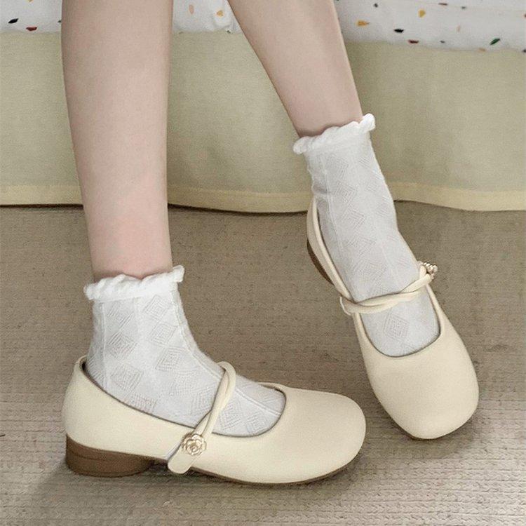 White round head retro versatile light mouth thick heel single shoes women's 2025 new spring skirt French Mary Jane shoes