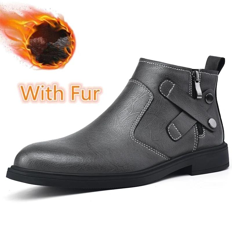 Универсальная брендовая обувь в стиле ретро для бизнеса, удобные мужские ботильоны, теплая зимняя обувь с высоким верхом, мужские ботинки челси из натуральной кожи