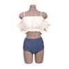 Ruffles [88flix] Swimsuit, Korean, Off-the-shoulder, Body-covering, Separate, High-waisted, Women's, (M)