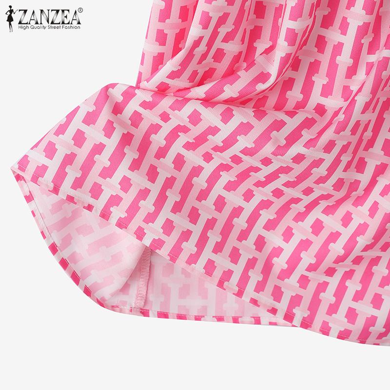 ZANZEA Женское повседневное платье с коротким рукавом и круглым вырезом с принтом