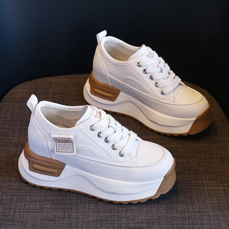 SJN882-1 Women's 2024 Spring Trendy Thick-Soled Breathable Casual White Shoes