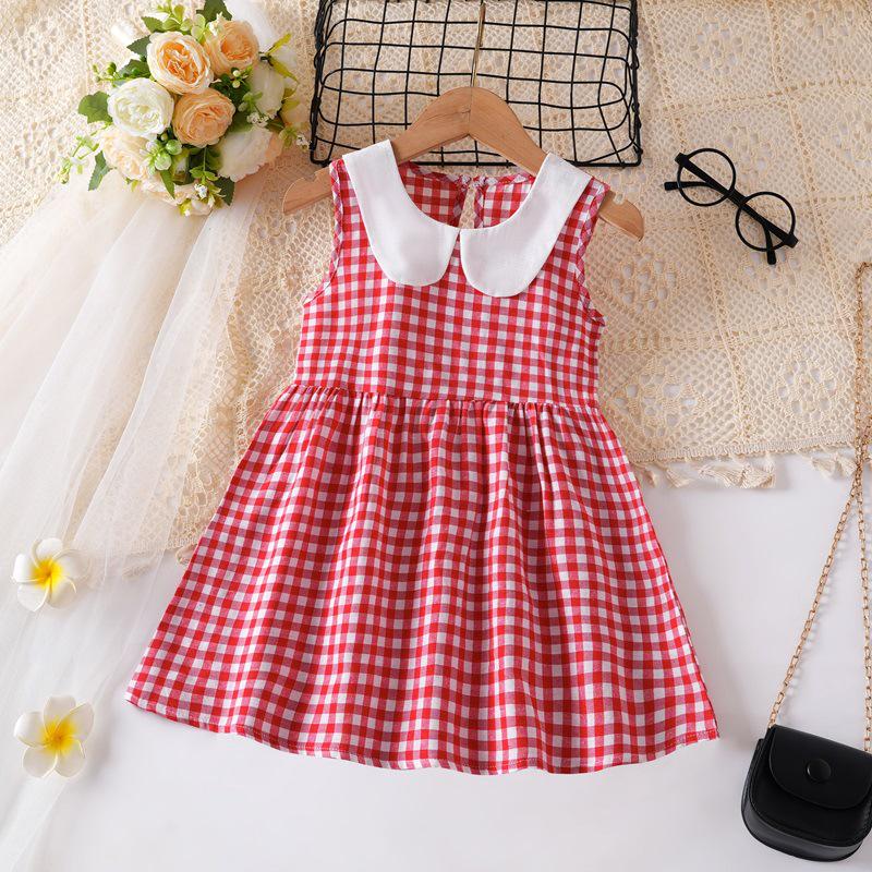 Платье принцессы без рукавов с воротником Питер Пэн из набивного хлопка и льна для девочек