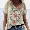 2025 Новый стиль женская футболка летняя футболка с цветочным принтом женская одежда большой размер дизайнерская футболка с коротким рукавом и V-образным вырезом блузка