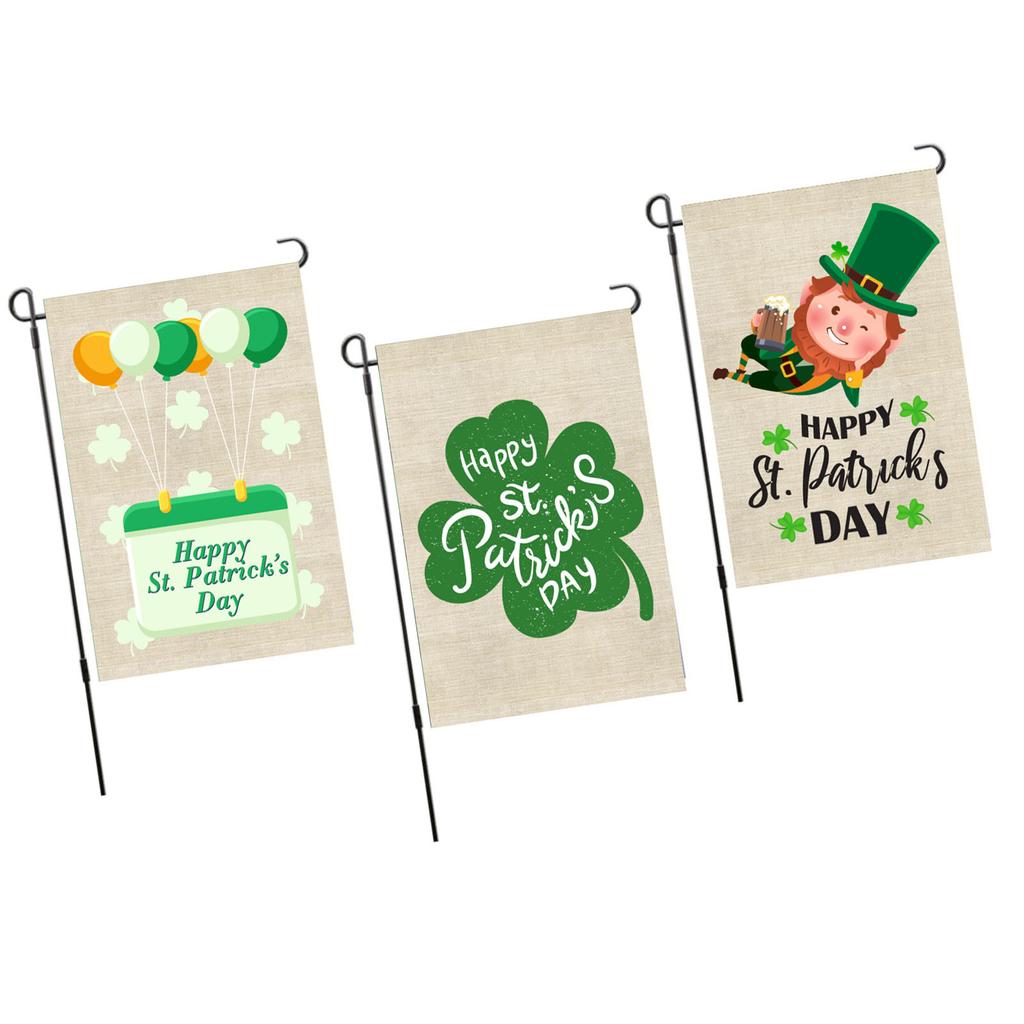 St Patricks Day Flag Double Sided Fade Resistant Polyester Leaf Garden Flag for Lawn Courtyard Party