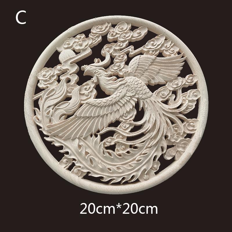 Round Chinese Dragon Wood Carving Applique Antique Onlays Mouldings Wood Figurines for Furniture Decoration Vintage Decor Floral