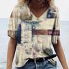 Vintage Plaid Print Women's T-shirt Hot Blouse Summer V-Neck Casual Short Sleeve Tees Female Oversized Tops Daily Clothing