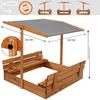 Bac à Sable - Springos - 120 x 120 см - Bois Massif - Bancs Pliables - Toit Réglable