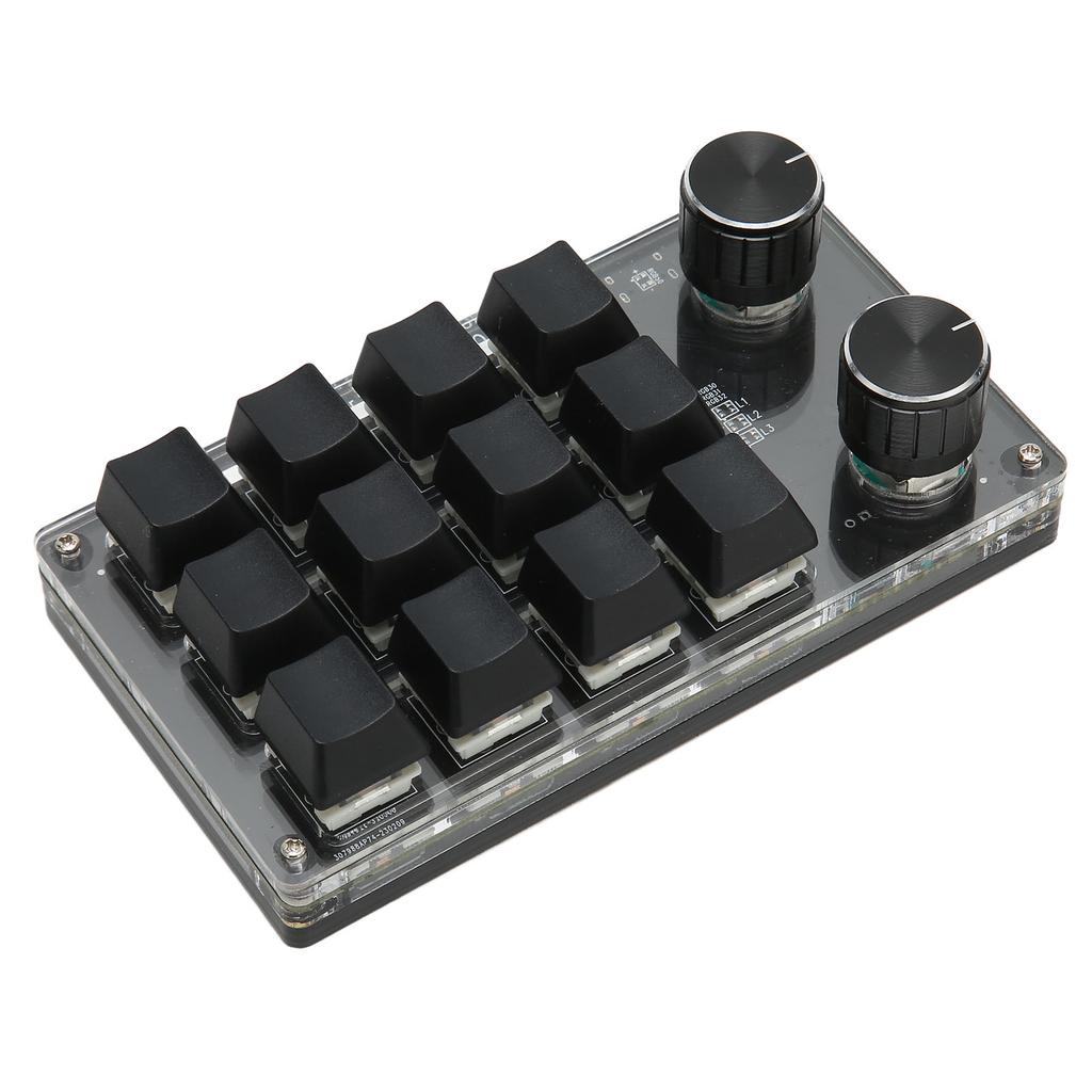 Mini Keypad 1 Handed Mechanical Keyboard Wired USB Programmable Macro 12 Key 2 Knob RGB Light Blue