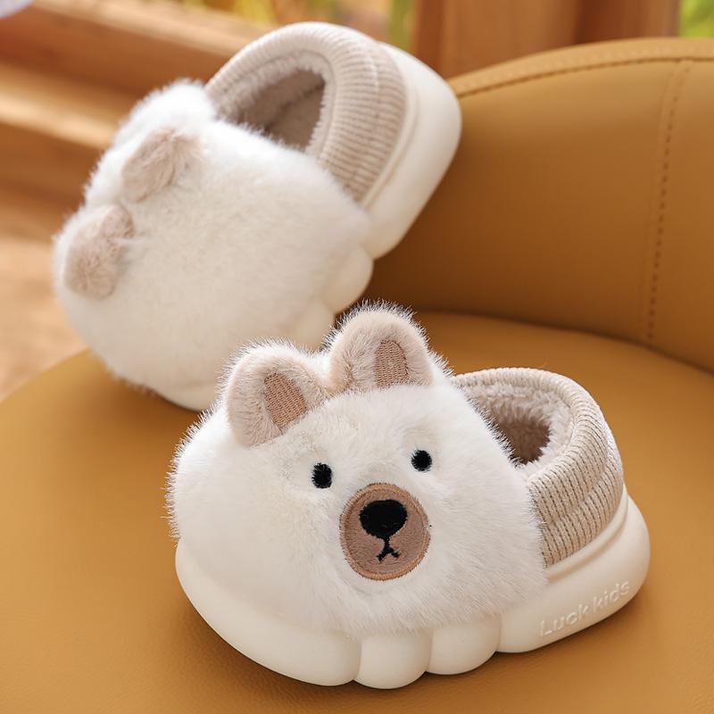 Детские домашние тапочки, зимние новые детские хлопковые туфли с героями мультфильмов, теплые плюшевые тапочки, обувь из меха животных, милая обувь для девочек, детская обувь с маленьким медвежонком