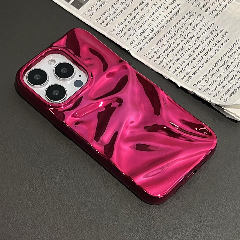 Plating Red Water Ripple Wrinkle Texture Case For iPhone 16 Pro Max 17 Air 15 14 13 12 11 16 Plus Glossy Silicone Back Cover