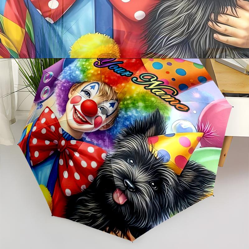1PC Custom Name Clown Pup Party Fun Automatic Folding Umbrella Compact Travel Umbrella for Men & Women, Ideal Gift for Christmas, Birthdays, Halloween