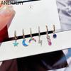 Moon Star Hoop Earrings For Women Colored Zircon 6 Pieces Earrings Set Wholesale