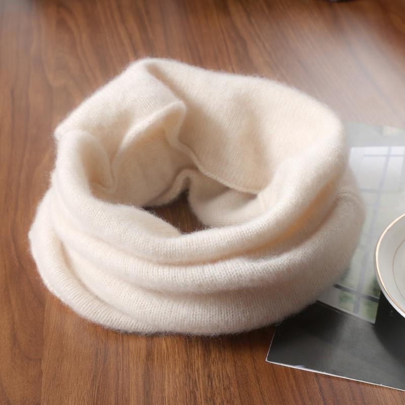 100%Wool Soft Warm Ring Scarf Women Winter Luxury Cashmere Neckerchief Headband Multi-functional Face Towel Hairband Fake Collar